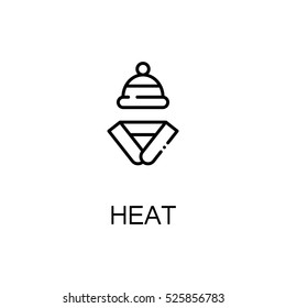 Heat and scarf flat icon. Single high quality outline symbol of winter for web design or mobile app. Thin line signs of winter clothing for design logo, visit card, etc. Outline pictogram of heat.