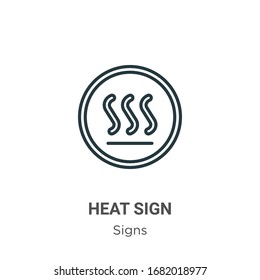 Icono vectorial del contorno del símbolo de calor. Icono de signo de calor negro en línea delgada, ilustración de elemento simple vectorial plano a partir de signos editables concepto de trazo aislado en fondo blanco