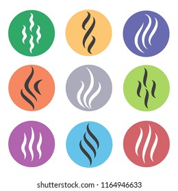 Heat steam icons. Colored hot aroma icon set, color steam or smell logo vector elements