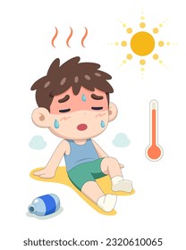 heat stroke child almost fainting under sun cartoon illustration