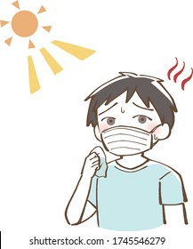 Heat Stroke Child Boy Mask Illustration