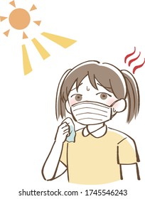 Heat Stroke Child Girl Mask Illustration