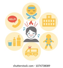 heat stroke first aid vector icon. 