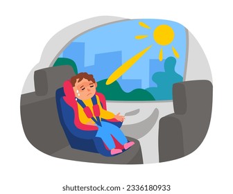 heat stroke locked child inside the parked car in the sun vector illustration 