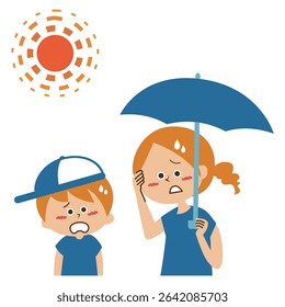 Heat stroke outdoor parent and child illustration material