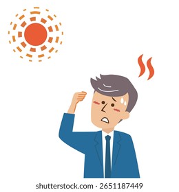 Heat stroke outdoors Illustration of a man in a suit