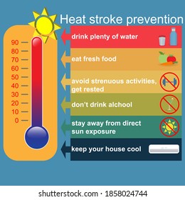 Heat stroke prevention advice, conceptual vector