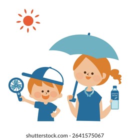 Heat stroke prevention Family Outdoor illustration material