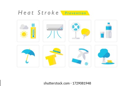 heat stroke prevention icon set