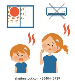 Heat stroke prevention parent and child indoor illustration material