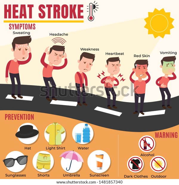 暑い夏の日差しでの脱水のリスク 熱中症のリスク 症状の警告インフォグラフィック 健康と体のケア カートーンスタイルのベクター画像eps10イラスト のベクター画像素材 ロイヤリティフリー