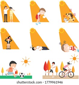 Heat stroke set ,isolation illustration vector