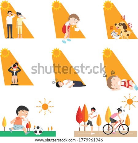 Heat stroke set ,isolation illustration vector