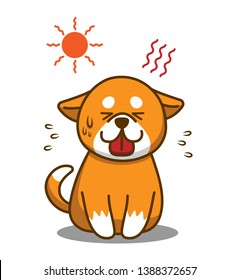 Heat stroke and summer sunstroke risk in very hot day and dog is susceptible to heat stroke. Animal heatstroke concept. Vector illustration.