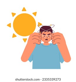 Heat stroke symptom flat concept vector spot illustration. Asian man struggling with heat exhaustion 2D cartoon character on white for web UI design. Overheated isolated editable creative hero image