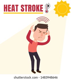 Heat stroke symptom headache and first aid infographics, Risk of dehydration in hot summer sun. health and body care. cartoon style vector eps10 illustration