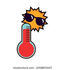 Heat, sun and thermometer icon.