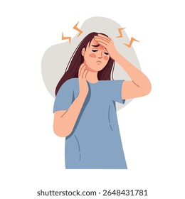 heat temperature. The girl with a high temperature suffers from a headache.