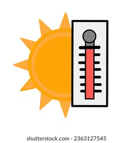 heat temperature icon, high temperature thermometer with sun for forecast weather measurement. vector illustration of a heat meter