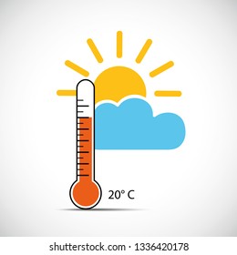 heat thermometer icon 20 degrees sping weather with sunshine vector illustration EPS10