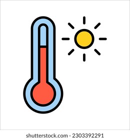 icono termómetro térmico, símbolo de medición vectorial caliente, ilustración del vector meteorológico sobre fondo blanco