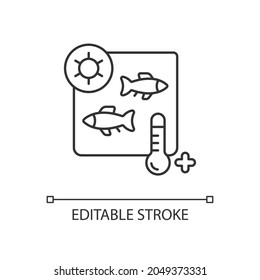 Heat treatment linear icon. Seafood processing. Fish sterilization. Cooking and canning. Thin line customizable illustration. Contour symbol. Vector isolated outline drawing. Editable stroke