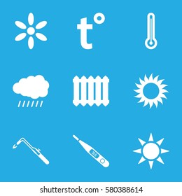 heat vector icons. Set of 9 heat filled icons such as sun, blowtorch, thermometer, radiator