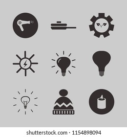 heat vector icons set. with candle, bulb, solar energy and winter hat in set