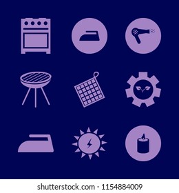 heat vector icons set. with grill, hair dryer, candle and gas stove in set