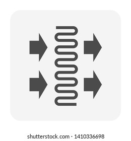 Heat ventilation of condenser unit coil icon. Part of temperature and humidity control technology in air conditioning HVAC system. Consist of arrow of wind blow direction and copper tube or pipe.