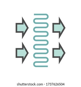 Heat ventilation of condenser unit coil icon. Part of temperature and humidity control technology in air conditioning HVAC system. Consist of arrow of wind blow direction and copper tube or pipe.