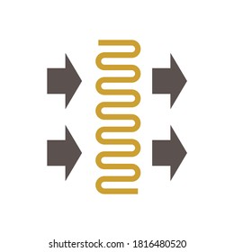 Heat ventilation of condenser unit coil icon. Part of temperature and humidity control technology in air conditioning HVAC system. Consist of arrow of wind blow direction and copper tube or pipe.