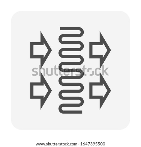 Heat ventilation of condenser unit coil icon. Part of temperature and humidity control technology in air conditioning HVAC system. Consist of arrow of wind blow direction and copper tube or pipe.