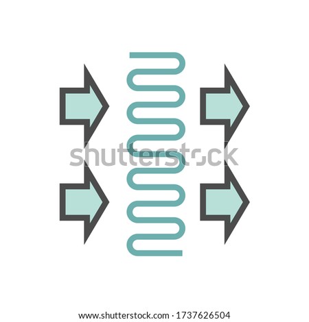 Heat ventilation of condenser unit coil icon. Part of temperature and humidity control technology in air conditioning HVAC system. Consist of arrow of wind blow direction and copper tube or pipe.