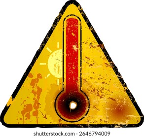 Heat warning sign with thermometer, global warming,climate change concept, grungy sytyle vector illustration