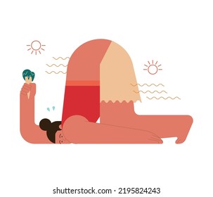 Heat wave. Characters suffering from heat. Global warming and abnormal temperature. Sweaty and exhausted person. Strong sunlight, hot summer day. Flat vector illustration
