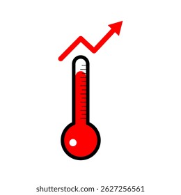 Heat Wave and Global Warming Concept, Thermometer with Rising Red Arrow and High Temperature in Hot Summer
