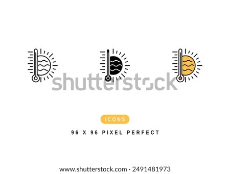 Heat Wave Icon. Extreme Hot Temperature Pictogram Graphic Illustration. Isolated Simple Line Icon For Infographic, App and Web Button.