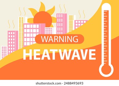 Heat wave warning for hot temperatures banner template. Thermometer burning with exclamation mark.