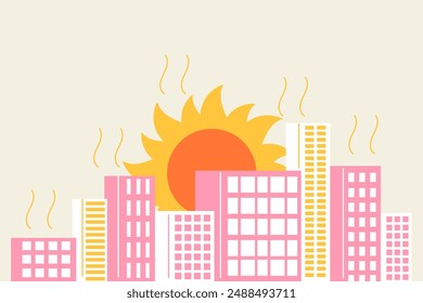 Heat wave warning for hot temperatures template banner with copy space. Summer city suffers from the heat minimalistic vector illustration