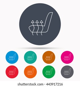 Heated seat icon. Warm autoarmchair sign. Icons in colour circle buttons. Vector