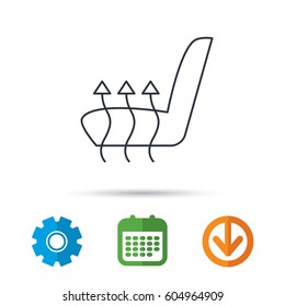 Heated seat icon. Warm autoarmchair sign. Calendar, cogwheel and download arrow signs. Colored flat web icons. Vector