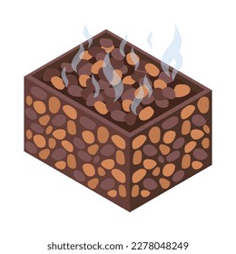 Heated stones in bathhouse isometric icon on white background 3d vector illustration