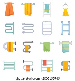 Heated towel rail icons set. Flat set of heated towel rail vector icons isolated on white background