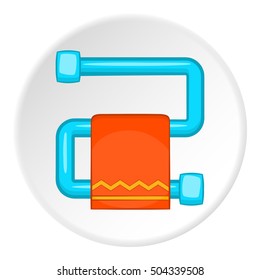 Heated towel rail with orange towel icon. Cartoon illustration of heated towel rail with towel vector icon for web