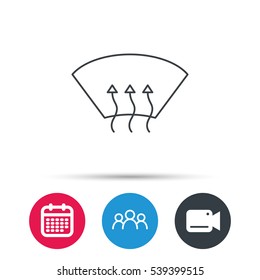Heated window icon. Windshield arrows sign. Group of people, video cam and calendar icons. Vector