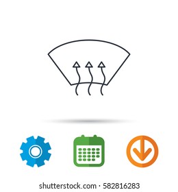 Heated window icon. Windshield arrows sign. Calendar, cogwheel and download arrow signs. Colored flat web icons. Vector
