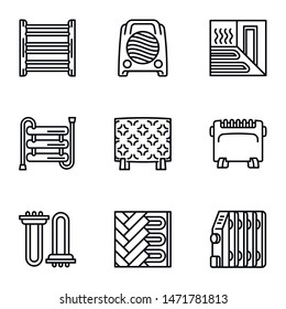 Heater fan icon set. Outline set of 9 heater fan vector icons for web design isolated on white background