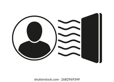 Icono del calentador que emite ondas calientes. Concepto para calefacción interior, confort, control de temperatura y eficiencia energética.