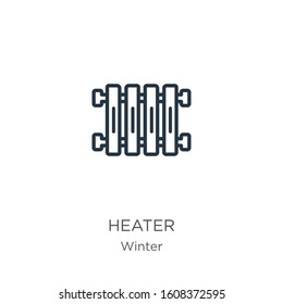 Heater icon. Thin linear heater outline icon isolated on white background from winter collection. Line vector sign, symbol for web and mobile